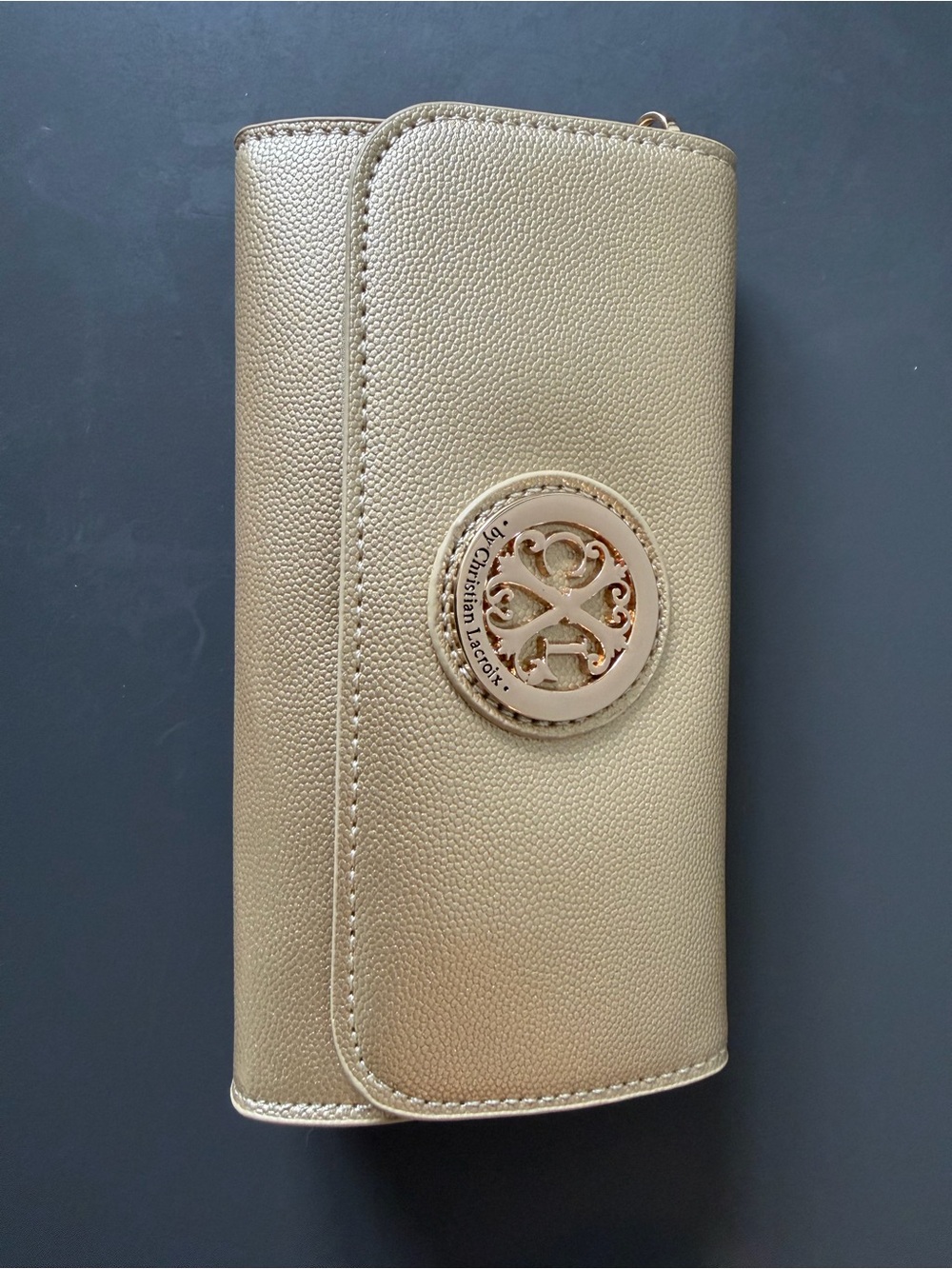 Christian Lacroix Metallic Gold Fold-Over Card & Key Holder